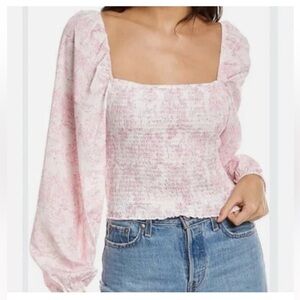 BCBGMaxAzria Pink & White Off Shoulder Square Neck Blouse - Sz M - NWOT